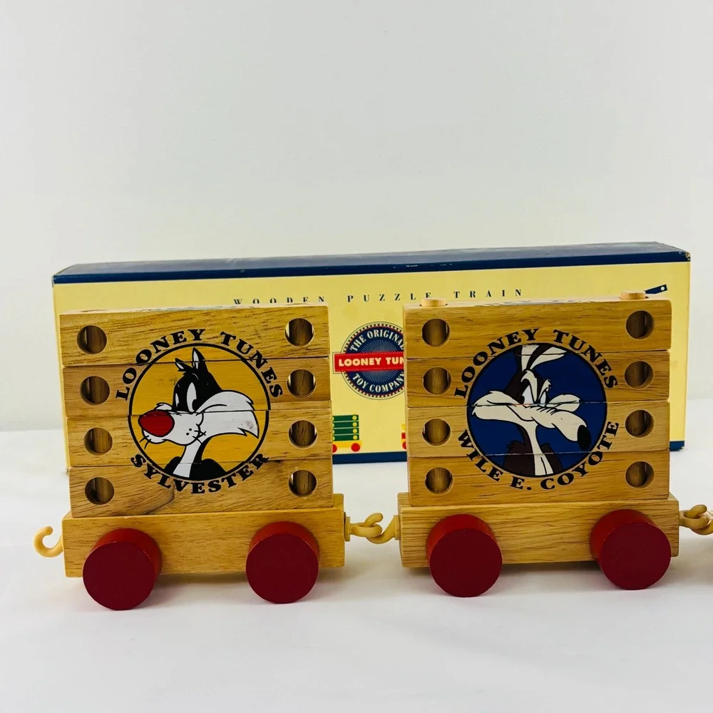 Vintage‎ 1992 Looney Tunes Wooden Puzzle Train Pull Toy Bugs Bunny Tweety Boxed